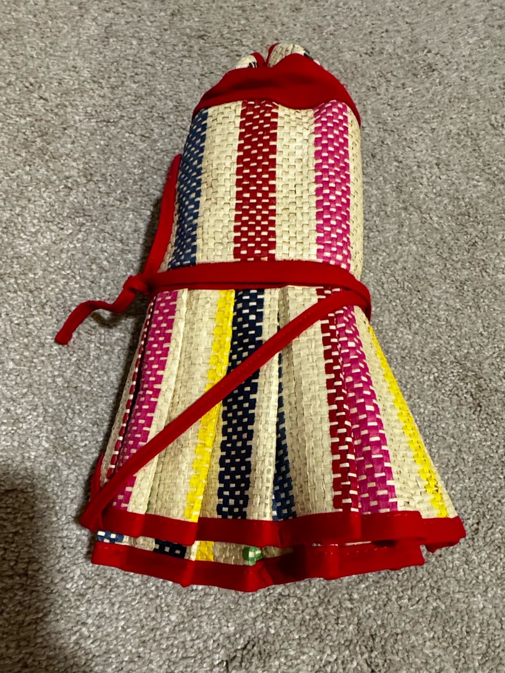 Womens Multicolor Straw Sun Hat with Red Trim - Picture 3 of 3